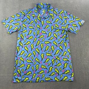 Blue Lightning Bolt Proud 90 Mens L Golf Polo Shirt 90s Retro Performance